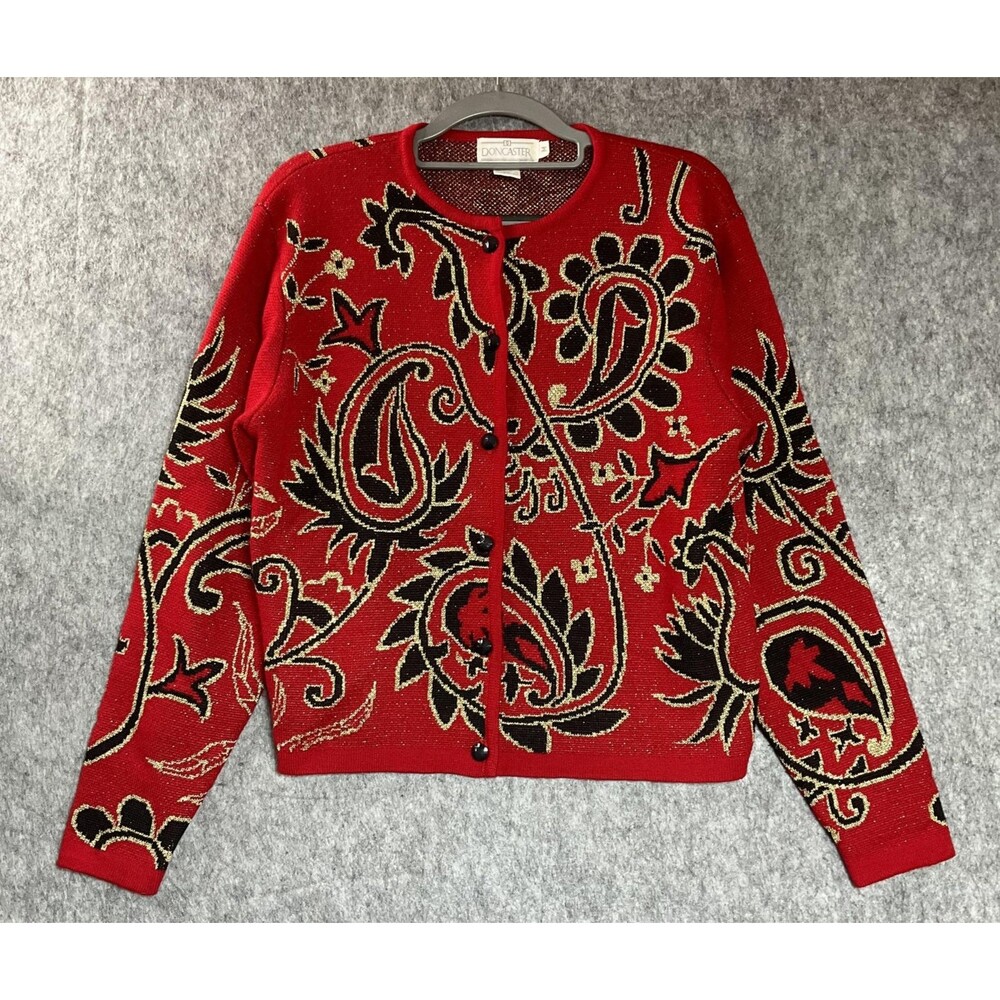 Vintage Doncaster Sweater Womens Medium Paisley Wool Blend Knit Cardigan